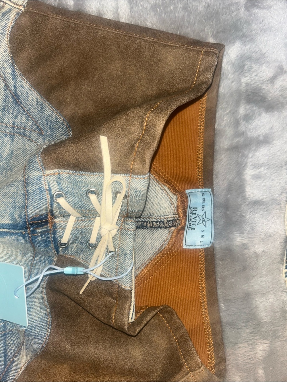 REVICE Olive Brown Suede-Trim Denim Corset Camisole sold as the set - Picture 10 of 11